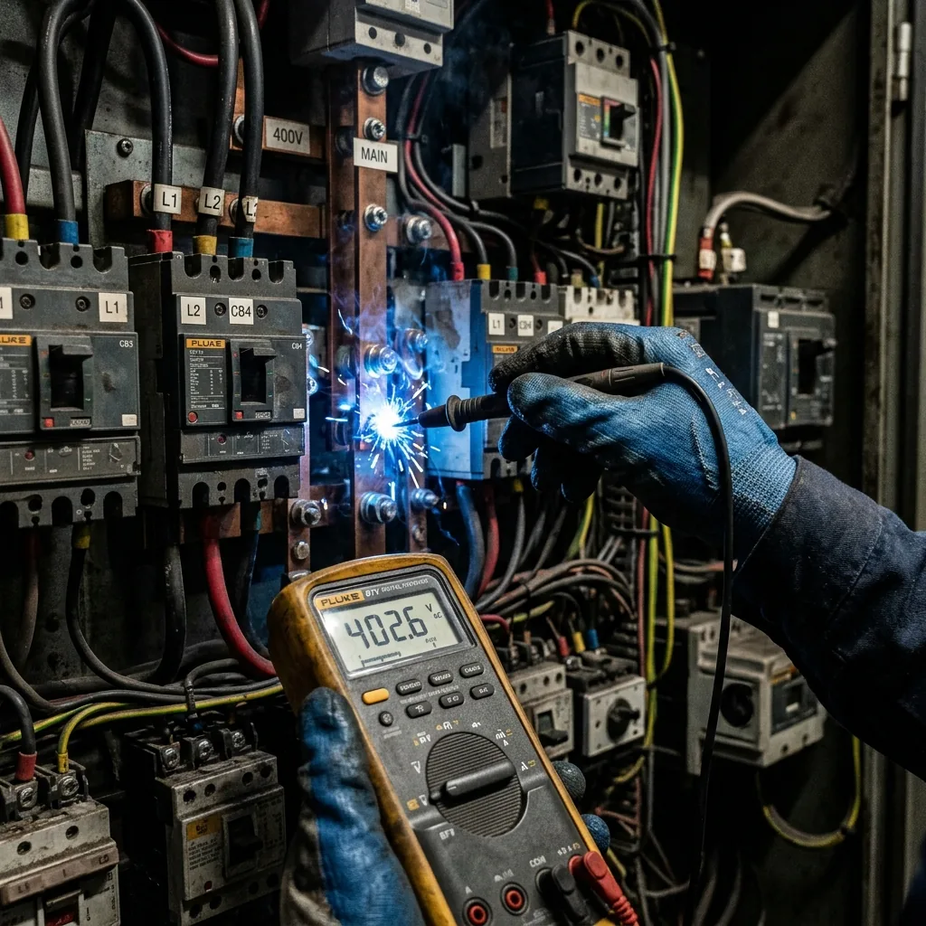Elektrik panosunda ölçüm yapan teknisyen